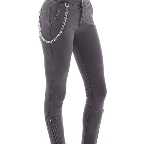 FOR4 Women's sz 26 Gray Iris Chain Ankle Zip Crop Mid-Rise Stretch Skinny Jeans - Picture 10 of 14